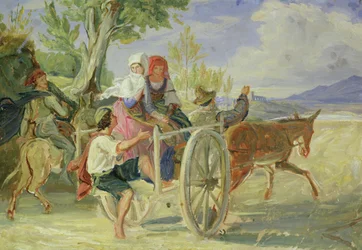 Wózek włoski (olej na papierze ułożony na tekturze)
